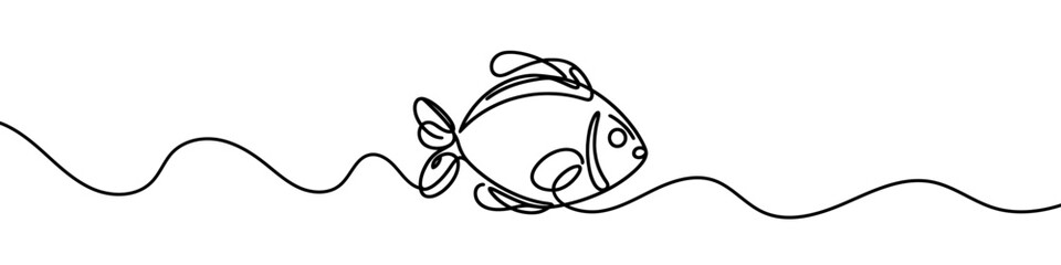 Wall Mural - minimalist vector illustration representing a fish swimming, drawn with a single unbroken line