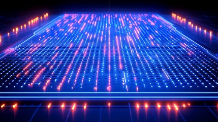 Poster - Futuristic Data Visualization with Neon Lights and Grid Pattern Creating an Abstract Digital Environment
