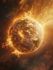 Wall Mural - planet is on fire and surrounded by a lot of fire. the planet is the center of the image and the fir