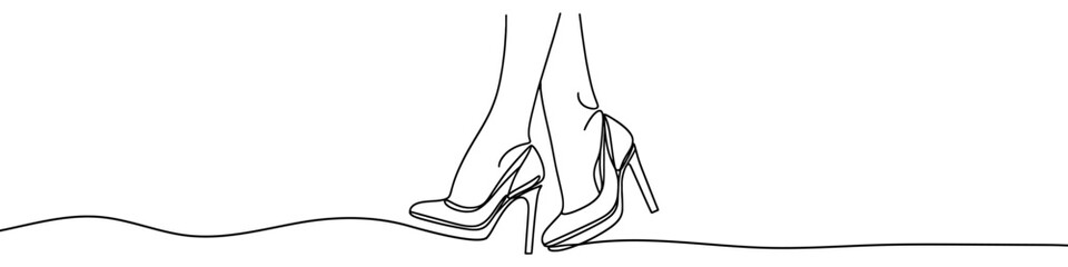 Wall Mural - elegant high heels shoes are drawn with one continuous line on a white background. minimalist and fa