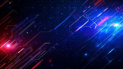 Poster - Vibrant Digital Background with Bright Neon Lights and Glowing Lines in Cosmic Space Environment