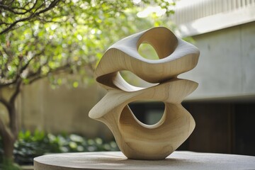 Aufkleber - A beautifully crafted wooden sculpture featuring layered, organic curves evokes a sense of natural growth and fluidity, highlighting the craftsmanship and design.