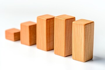 Poster - A progression of wooden blocks creatively arranged in an ascending order, forming a simplistic yet visually engaging representation of a bar graph, symbolizing growth and success.