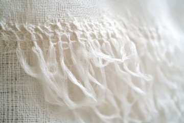 Poster - A delicate and elegant white fabric with a soft fringe along the edge, presenting a minimalist aesthetic that conveys purity, simplicity, and gentle texture.