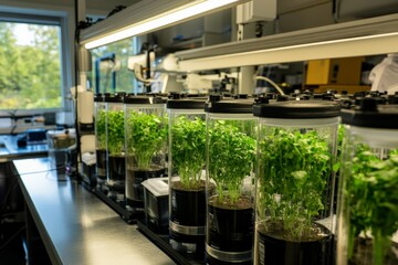 Aufkleber - This image captures a state-of-the-art laboratory featuring plants in growth chambers, symbolizing research, innovation, and the blend of technology with nature.
