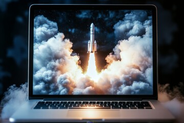 Poster - An awe-inspiring view of a rocket piercing through thick clouds as it ascends, representing the pursuit of dreams and groundbreaking achievements.