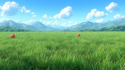 Wall Mural - A vibrant sky with fluffy cumulus clouds drifting peacefully across the horizon creating a calming and picturesque scene ideal for nature-themed visuals.