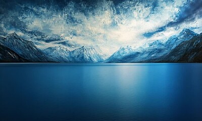 Wall Mural - A serene seascape with mountains, capturing the beauty of nature in calming blue tones.