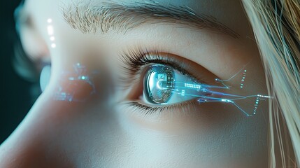 Wall Mural - sci-fi futuristic cyborg. woman's eye with bionic technology. smart contact lens with biometric reti