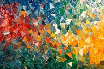 Aufkleber - This vibrant mosaic showcases colorful triangular glass pieces artistically arranged to form a lively pattern. The interplay of colors creates dimensional depth.
