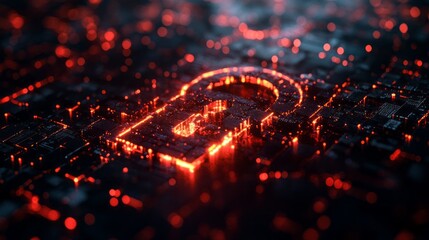 Poster - A glowing lock symbol emerges from a dark digital landscape filled with intricate circuitry, illustrating the concept of penetration in cybersecurity