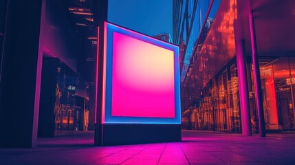 Wall Mural - Neon Illuminated Blank Billboard In Cityscape At Night