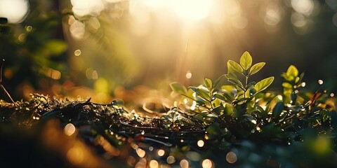 Poster - A close up of a patch of grass with sunlight shining on it