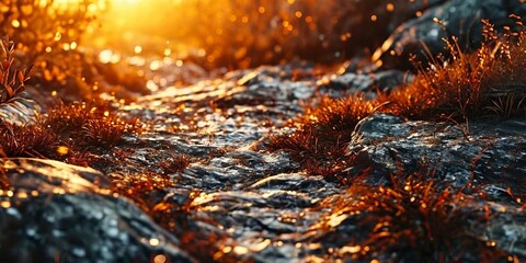 Poster - A rocky area with a lot of grass and water
