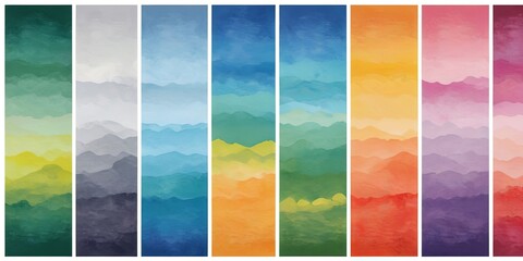 Aufkleber - A series of colorful mountains, each with a different hue