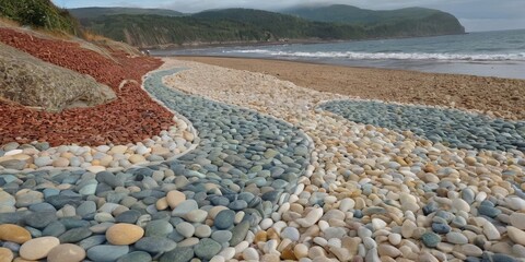 Aufkleber - A beach with a rock path that is red, blue, and white