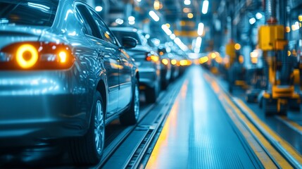 Poster - Modern Car Manufacturing Plant. Automotive Industry, Robot Arms, Assembly Line, Vehicle Production.