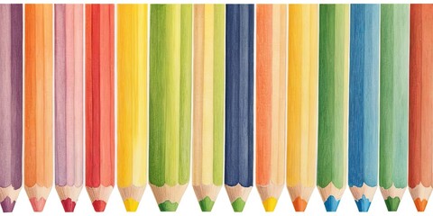 Poster - A row of colored pencils with a rainbow stripe