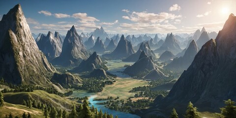 Poster - A mountain range with a river running through it