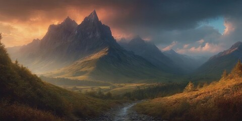 Poster - A mountain range with a valley in between