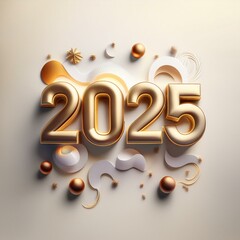 Wall Mural - 2025 3d text new year gold realistic rendering celebration ai image