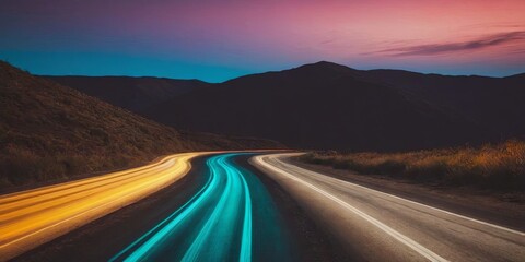 Poster - A long road with a bright blue line running down the middle