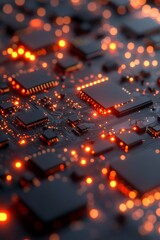 Poster - Abstract Technology Background, Circuit Board With Glowing Lights And Intricate Connections