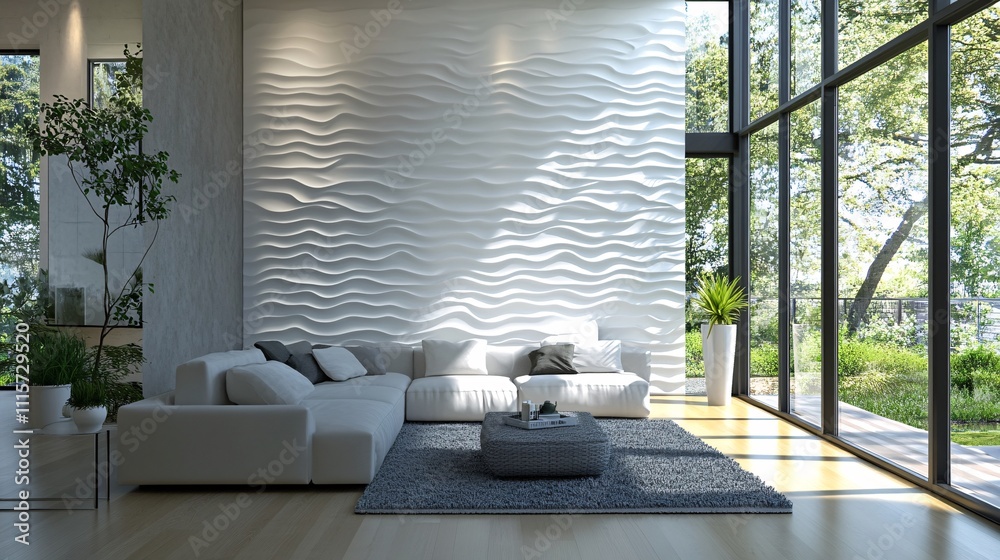 Seamless 3D wall panel design featuring dynamic white wave patterns ...