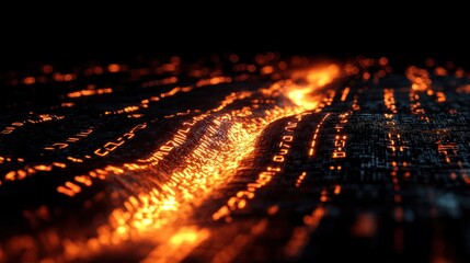 Poster - a torrent of bright binary streams, resembling molten lava flowing across a dark surface.
