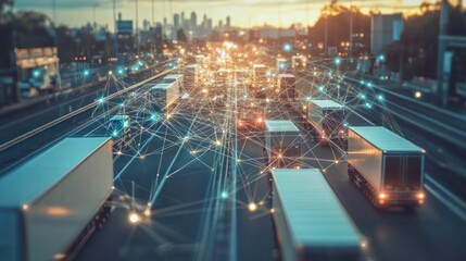 Poster - a network of interconnected lines and nodes representing global transportation and logistics systems