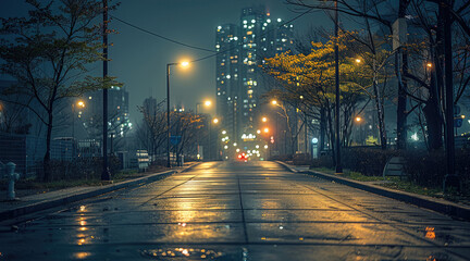Poster - Solitary lights in an empty city.