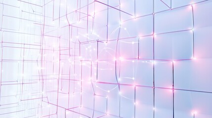 Poster - inspired wallpaper featuring a grid of interconnected nodes and lines that pulse with energy against a minimalist white background.