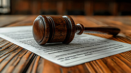 Wall Mural - Wooden Gavel Strikes Legal Document on Table