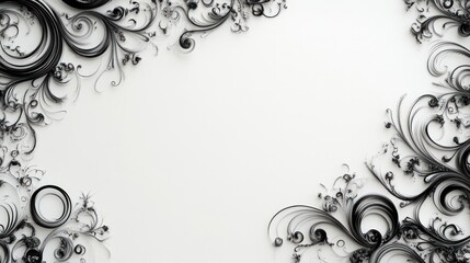 Poster - A captivating black ink swirl elegantly frames the edges of a pristine white background,