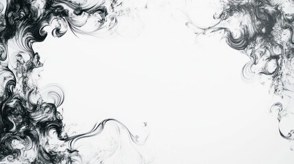 Poster - A captivating black ink swirl elegantly frames the edges of a pristine white background,