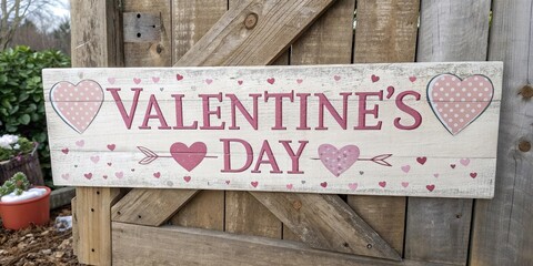Aufkleber - A wooden sign with a heart and arrow pointing to the word Valentine's Day