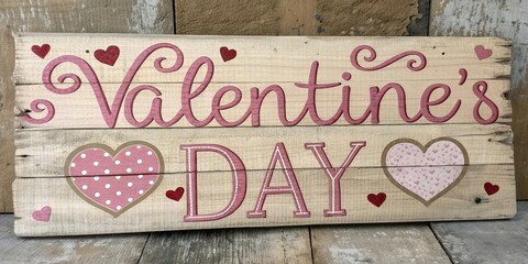 Aufkleber - A wooden sign with hearts and the words Valentine's Day written on it