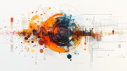 Poster - A complex design illustration of the relationship between quantum mechanics and abstract language.
