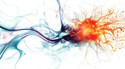 Poster - neuron, featuring swirling patterns and luminous filaments that illustrate the flow of energy and information.