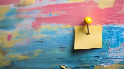 Poster - A yellow sticky note is pinned to a wall painted with colorful streaks.