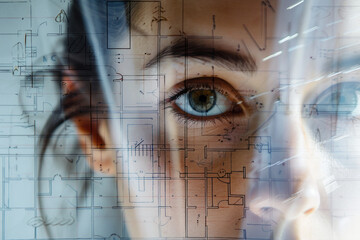 Poster - A double exposure illustration of a specialist worker generative ai