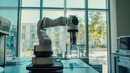 Poster - advanced robotic arm in a modern laboratory setting showcasing intricate technology and innovation