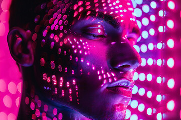 Poster - Generative AI Visual of Futuristic Cyber Light Projection on Face