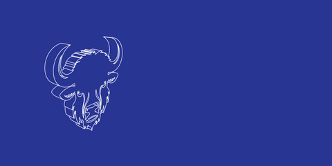 Poster - The outline of a large buffalo head made of white lines on the left. 3D view of the object in perspective. Vector illustration on indigo background