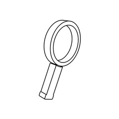 Poster - The outline of a large magnifier symbol is made with black lines. 3D view of the object in perspective. Vector illustration on white background