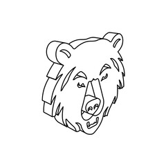 Poster - The outline of a large bear head symbol is made with black lines. 3D view of the object in perspective. Vector illustration on white background