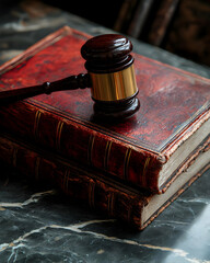 Wall Mural - Gavel on Antique Law Books: Justice, Rules