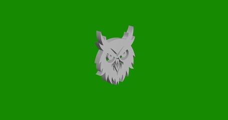 Poster - Isolated realistic white owl head symbol front view with shadow. 3d illustration on green chroma key background