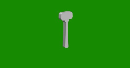 Poster - Isolated realistic white mallet symbol front view with shadow. 3d illustration on green chroma key background