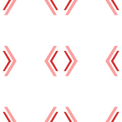 Poster - Seamless pattern of large isolated red angle brackets symbols. The elements are evenly spaced. Illustration on light red background
